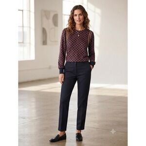 Savida Women Navy Orange Geometric Honeycomb Print Top Metallic Trim Size Small